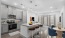 kitchen with island dining table and stainless steel appliances