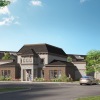 a clubhouse with buildings around it