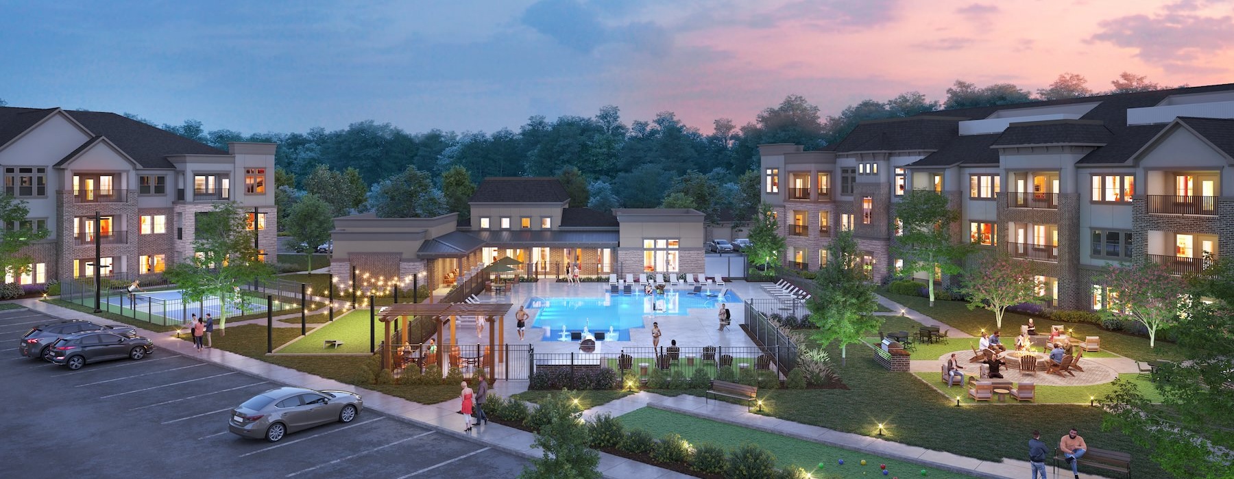 a pool in an apartment complex